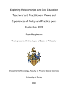 Exploring Relationships and Sex Education Teachers’ and Practitioners’ Views and Experiences of Policy and Practice post-September 2020