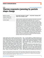 Thermo-responsive jamming by particle shape change
