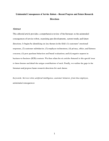Unintended Consequences of Service Robots – Recent Progress and Future Research Directions