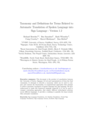 Taxonomy and Definitions for Terms Related to Automatic Translation of Spoken Language into Sign Language -Version 1.2