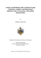 Anxiety in individuals with Cornelia de Lange  Syndrome: cognitive and behavioural  indicators and co-occurrence with autistic  characteristics